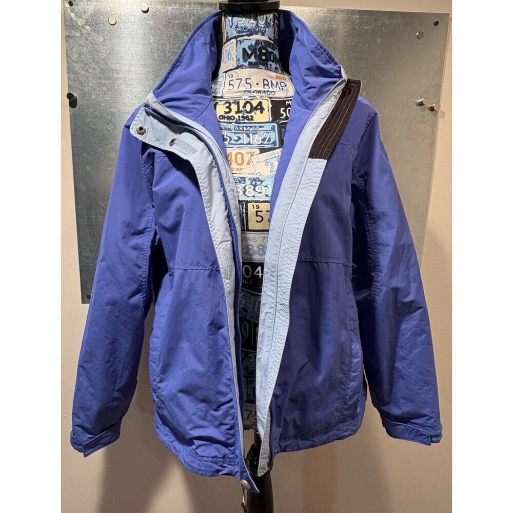 LL Bean 3 in 1 Jacket Women's Blue Windbreaker Hid-a-Hood Rain Jacket L-REG - Picture 3 of 16